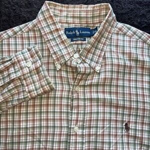 Ralph‎ Lauren Custom Fit Long Sleeve Button Down Green Plaid Shirt Men's Size XL